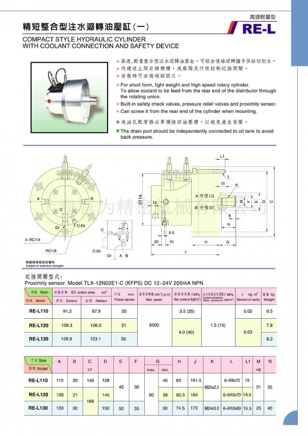 佳賀中實精短整合型注水回轉(zhuǎn)油壓缸 RE-L
